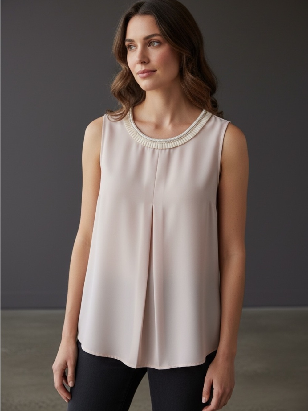 Dorothy Perkins sleeveless bejeweled neckline top, 14, flared, soft flowy Shell - Picture 3 of 9